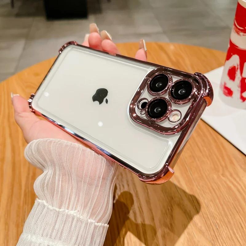 Electroplated Clear Air Bag Protection Lens Film Clear Case For  iPhone 15 14 13 12 11 Pro Max Plus XS XR Transparent Cover