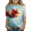 Christmas Day Print Tops For Youth Girls 5-16 Years Round Neck 3/4 Sleeves T-Shirts Trendy Tops Outfit Tees