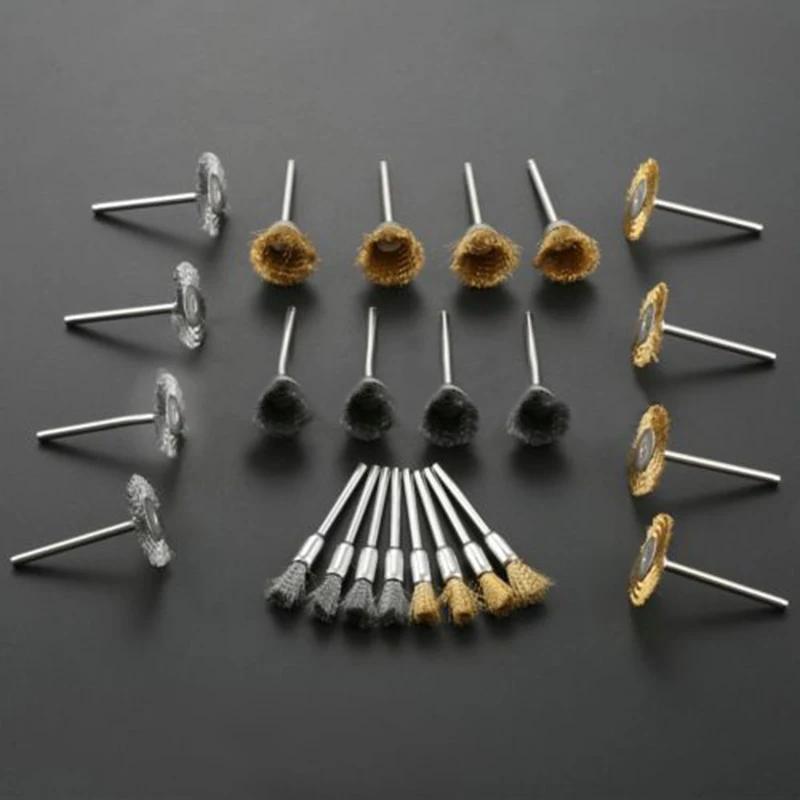 24pcs Brass Steel Wire Wheel Brush Polishing Grinder Accessories Rotary Electric Tool Kit For Engraver Steel Polishing Grinding