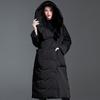 Quilt down jacket women's medium and long black H-shaped hooded knee thickened duck down jacket winter wear