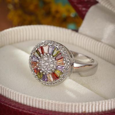 Luxury Female Rings  Sterling Silver Colorful Zircon Rings for Women Flower Shaped Wedding Engagement  Gift Anillos