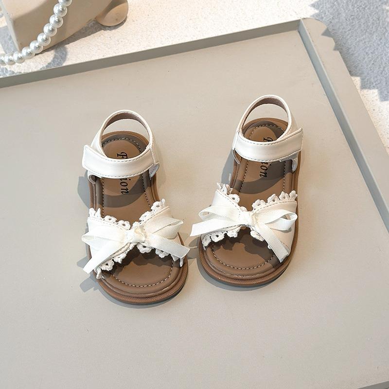New Spring and Summer Korean-style Girls Sandals, Bow Lace Fringe Flat Princess Shoes for Kids