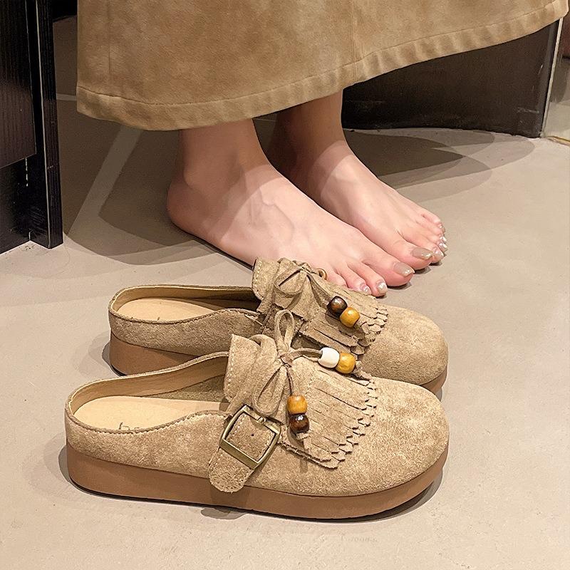 Баотоу полутапочки женские осенние новые кисточки ретро повседневные на одном ходу ленивые шлепанцы 35 2914₽