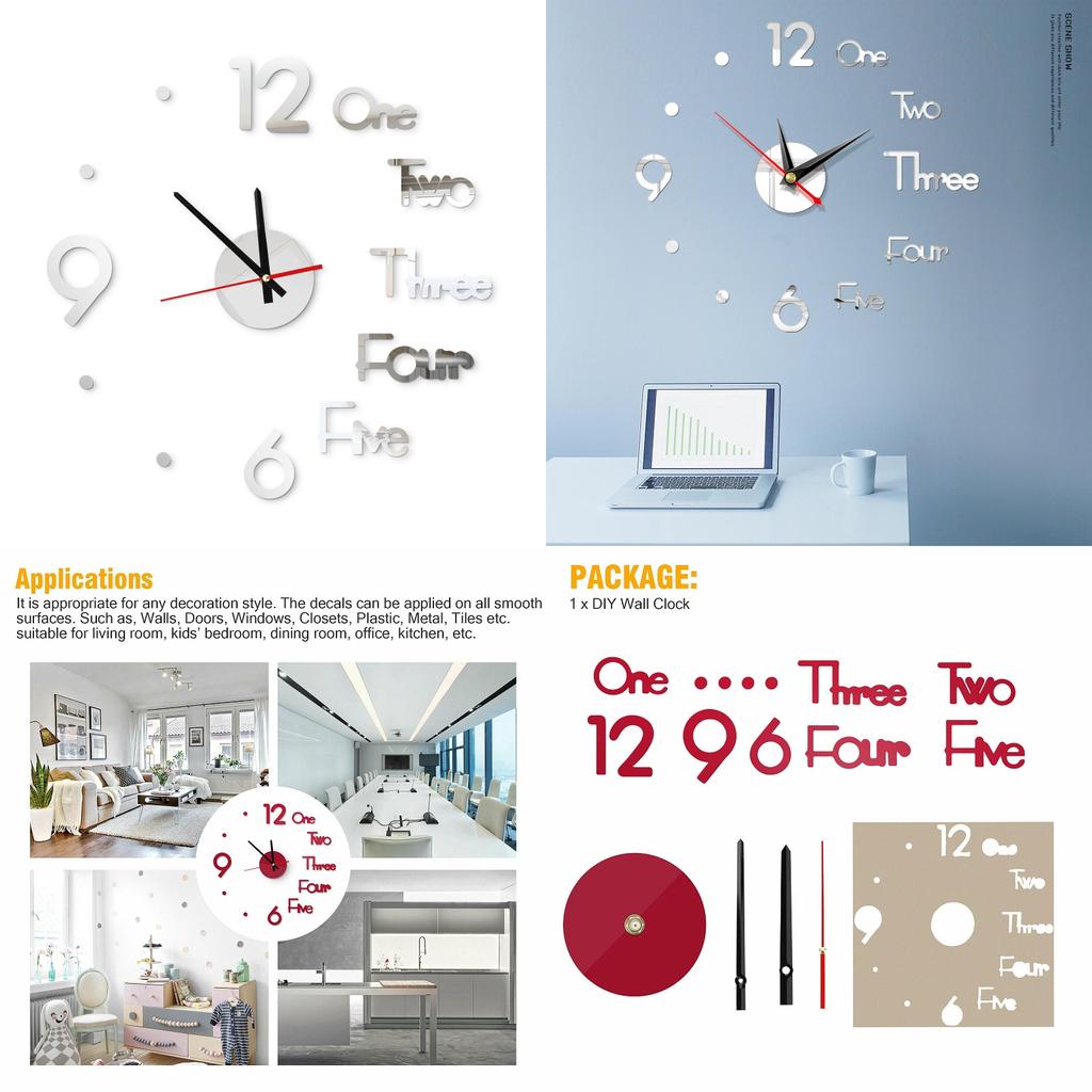 Elegant Large Wall Clock With 3d Stickers And Roman Numerals For Home Decor