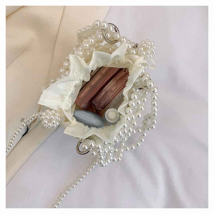Sweet Fashion Pearl Bucket Bag Mini Beaded Shoulder Crossbody Bag Decorative Portable Lipstick Women's Bag