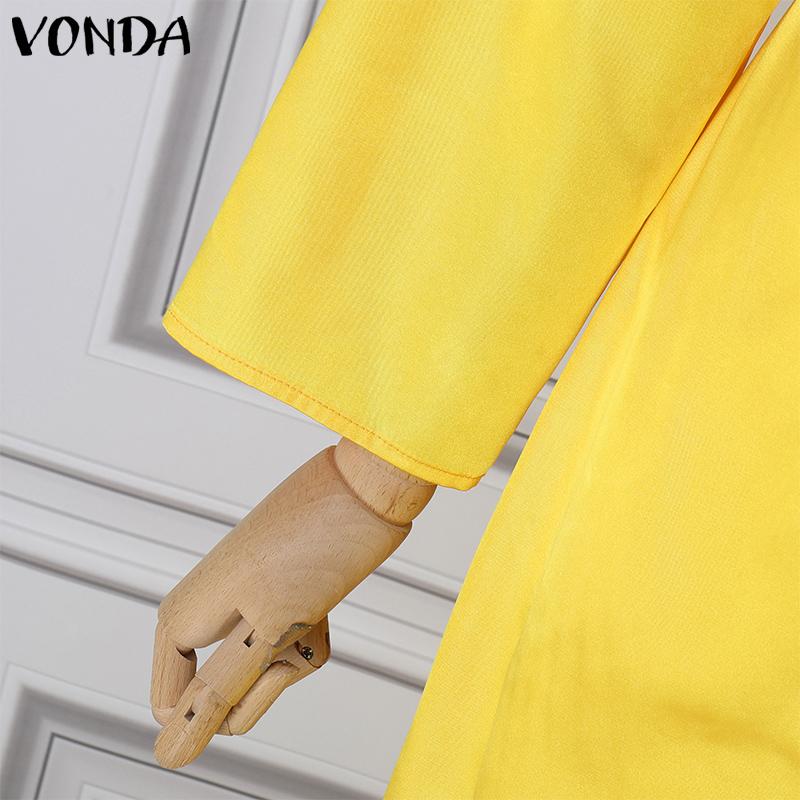 VONDA Vestido camisero de manga larga de satén con abertura en color liso a la moda para mujer