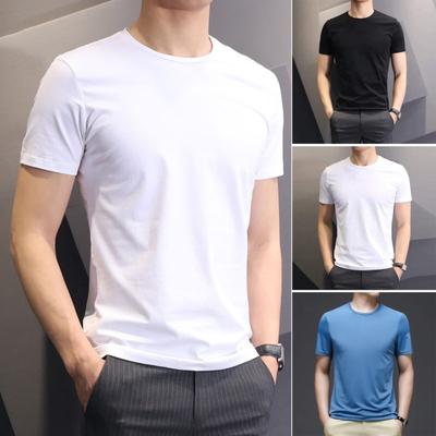 Summer Men Top O Neck Loose Short Sleeves Solid Color Elastic Thin Casual Mid Length Pullover Daily Wear Sport T-shirt