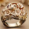 Vintage Inlay Weißer Zirkonia Damen Blume Vogel Ring Klassische Goldfarbe Handgeschnitzt Tägliches Tragen Party Schmuck Jahrestagsgeschenk