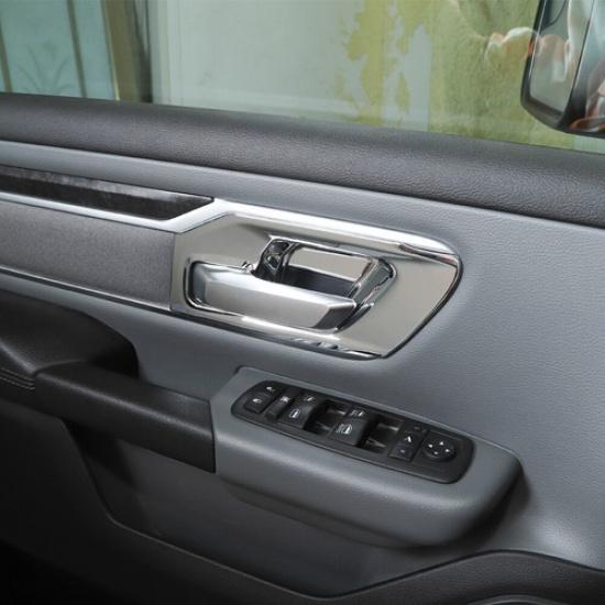 Chrome Inner Door Handle Bowl Frame Trim Decor Cover Bezels for Dodge Ram 2018+
