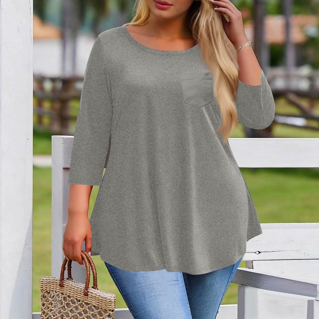 Women's Plus Size Fashionable Casual Loose-Fit Blouse With 3/4 Sleeves