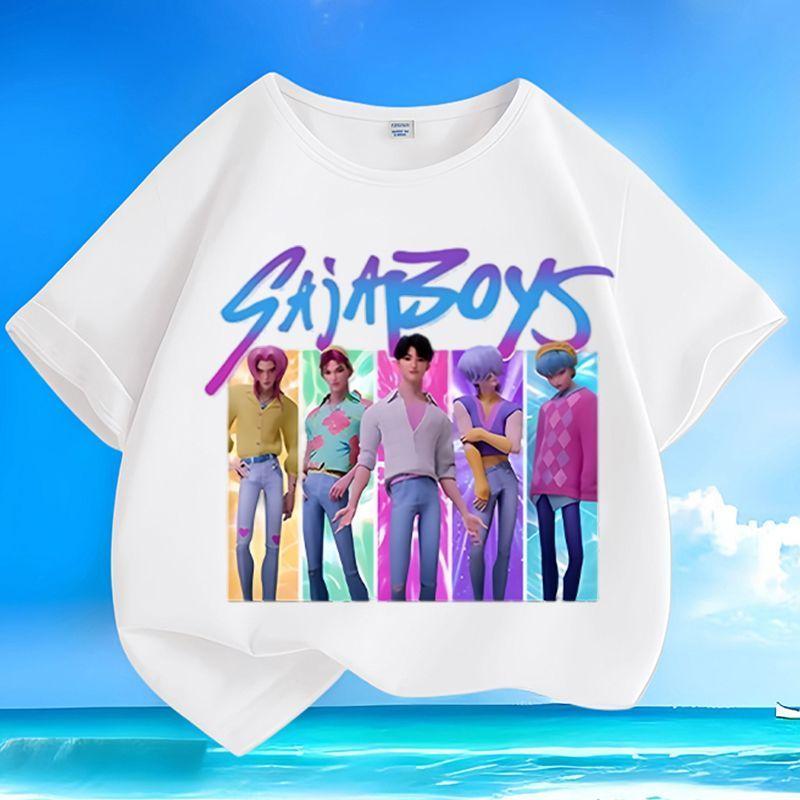 Boys  and Girls  Fashionable Vampire Hunting Girl Group Boys  Group Shirt, Summer Children s Casual Pure Cotton T-shirt 100