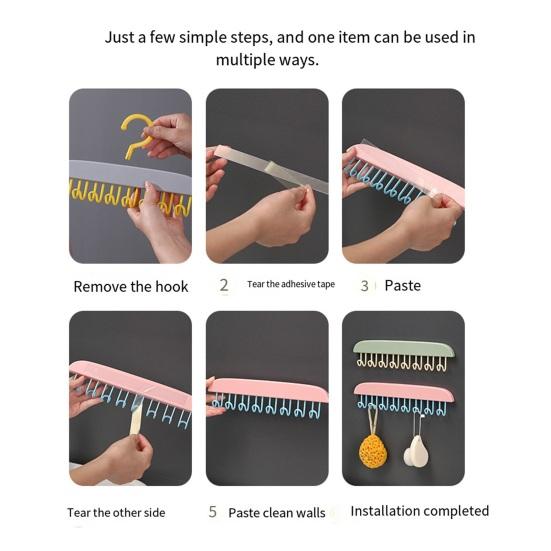 Clothes Drying Rack Easy Installation No Drilling Clothes Hanger Organizer with 8 Hooks Space Saving Closet Storage Rack