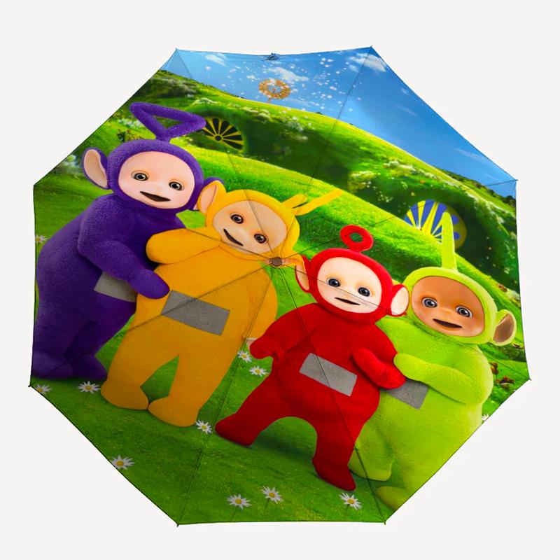 Teletubbies Theme Automatic Umbrella, Lightweight & Portable, 8 Rib, Perfect for Outdoor Travel, Birthdays, Christmas, Gifts.