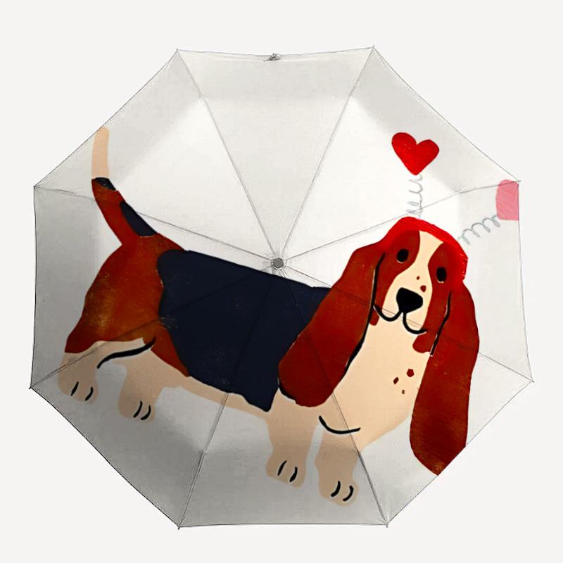 

1pc Basset Hound Hearts Automatic Folding Umbrella, 8-Rib Durable Iron Frame, Compact Travel Umbrella for Women & Men089
