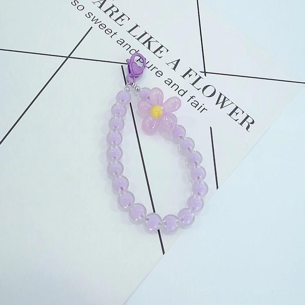 Colorful Beaded Flower Keychain, Kawaii Acrylic Flower Bag Charm with Clip