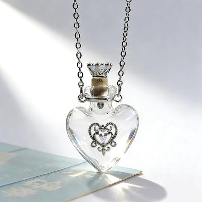 1PC Openable Glass Vial Pendant Necklace Heart Steel Chain Keepsake Jewelry Gift Perfume Bottles  Necklace For Women
