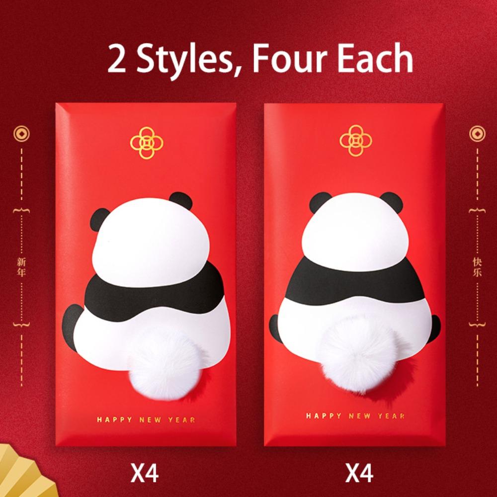 

8 шт. Плюшевый хвост благословения Панда Красный конверт Праздник Весны Карманы для счастливых денег Свадьба День рождения