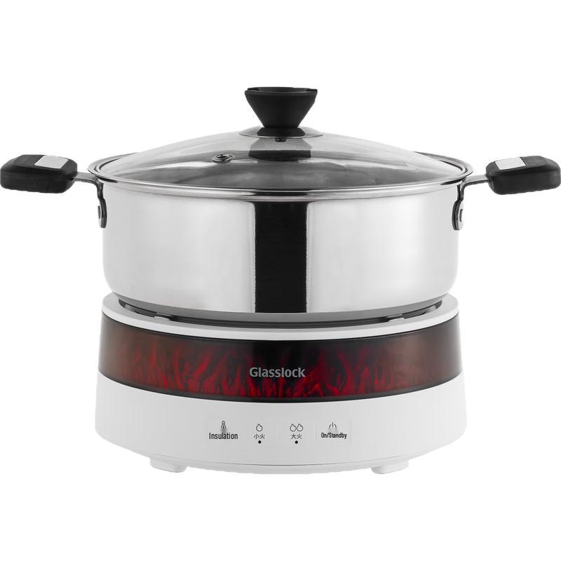 GLASSLOCK IH Induction Cooktop with Detachable Stainless Steel Pot CN plug (adapter included)