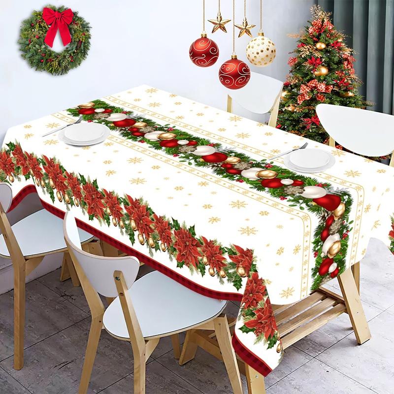 Christmas Tablecloth Holly Poinsettia Xmas Table Cover Christmas Decorations for Home 2026 Navidad Noel Gift New Year Tablecover