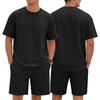 Men Waffle Grid Textured 2 Piece Outfits, Crew Neck Short Sleeve T‑Shirt Drawstring Elastic Waist Shorts Casual Summer Track Suit Set Multiple Colors