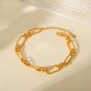 Trendy Jewelry Wide Chain Cross Buckle Bracelet Vacuum Plated 18K Gold Stainless Steel Hand Jewelry