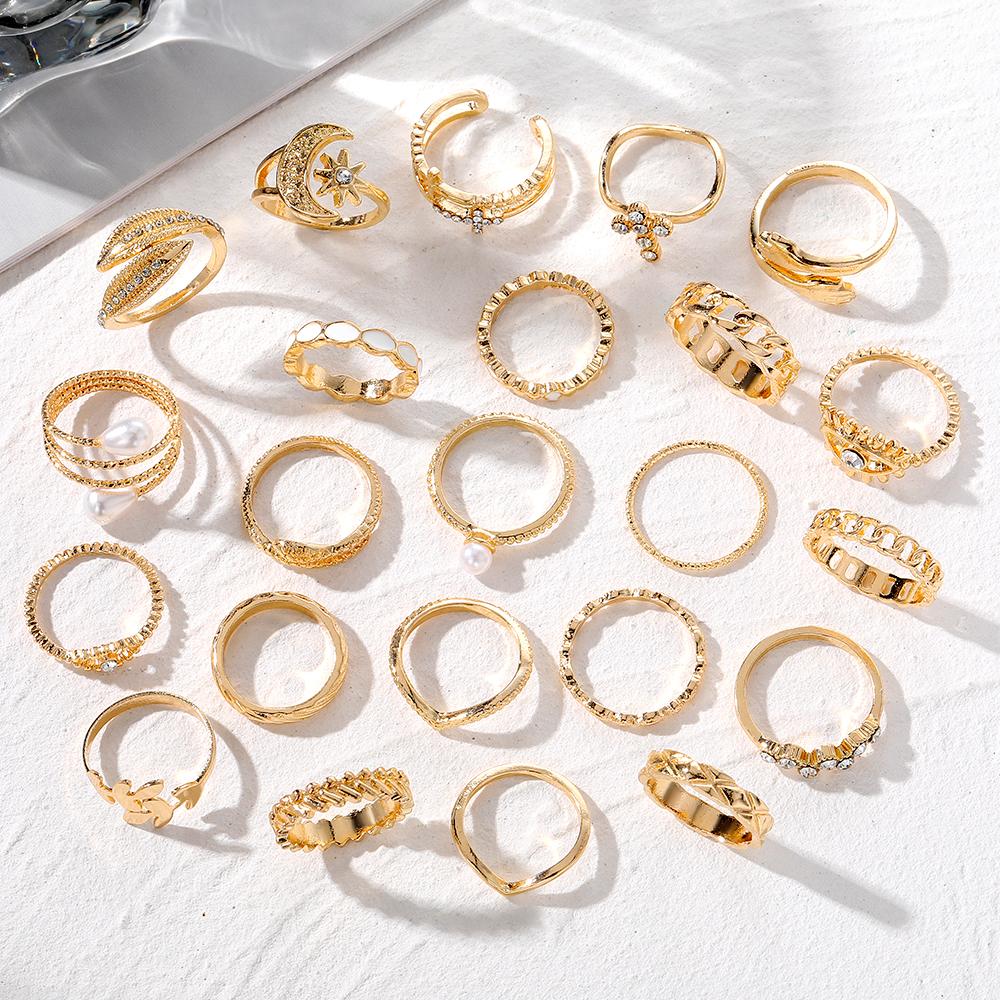 Sexy and Fashionable Exquisite Wheat Ear Pearl Eye Ring 22 Pieces Set Hundred Rings Women Jewellery Gift