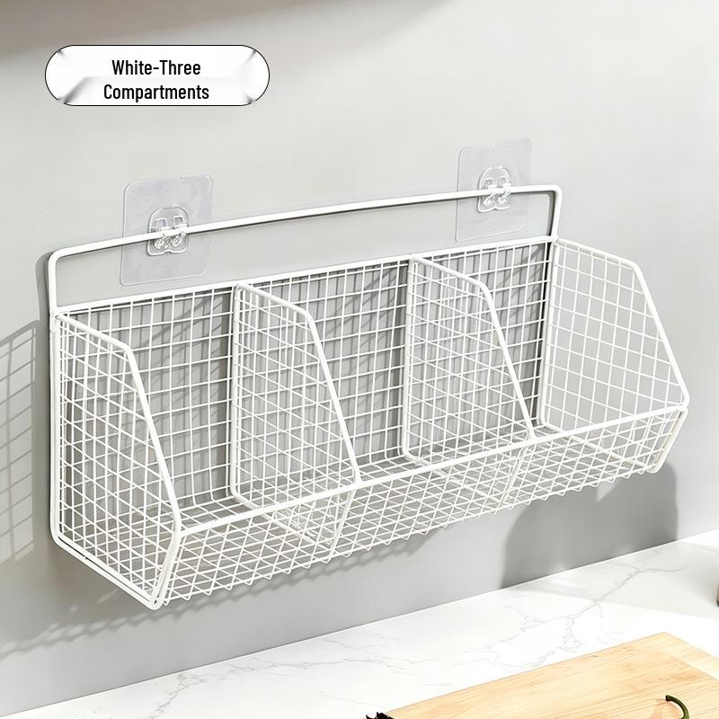 Wall-Mounted No-Punch Storage Rack for Bathroom, Kitchen, and Shower.