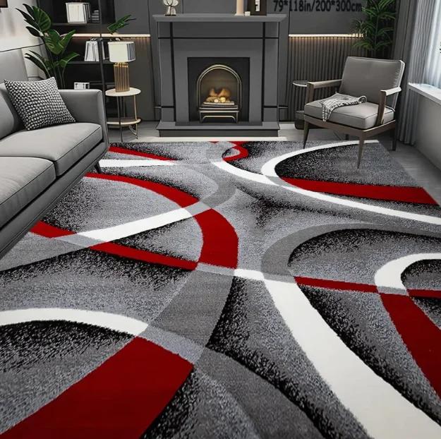 Black Geometric Large Carpet Light Luxury European and Carpet Home Sofa Tea Table Mat Indoor Outdoor Carpet Floor Mat Decoration