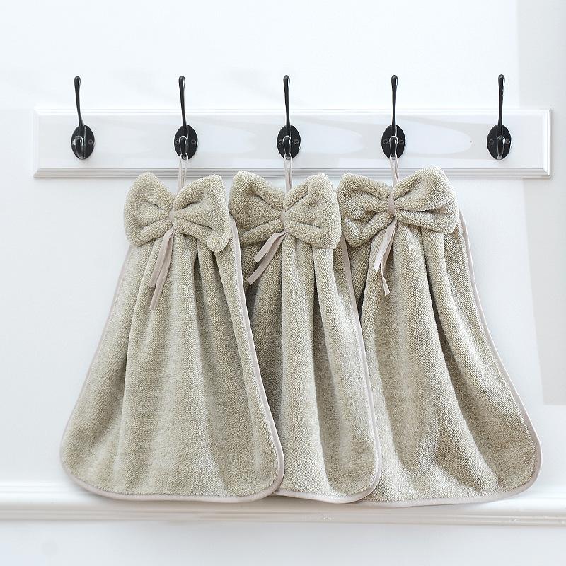 Bow hand towel, hanging cleaning cloth, kitchen and bathroom hand towel, household non-shedding small towel