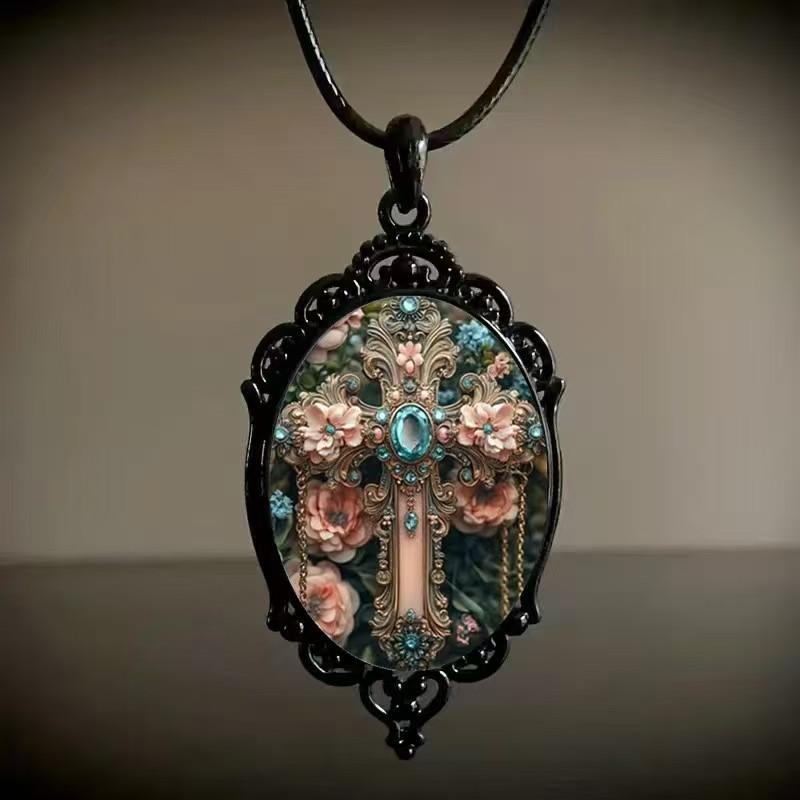 Floral European and American Jewelry Necklace Pendant with Cross
