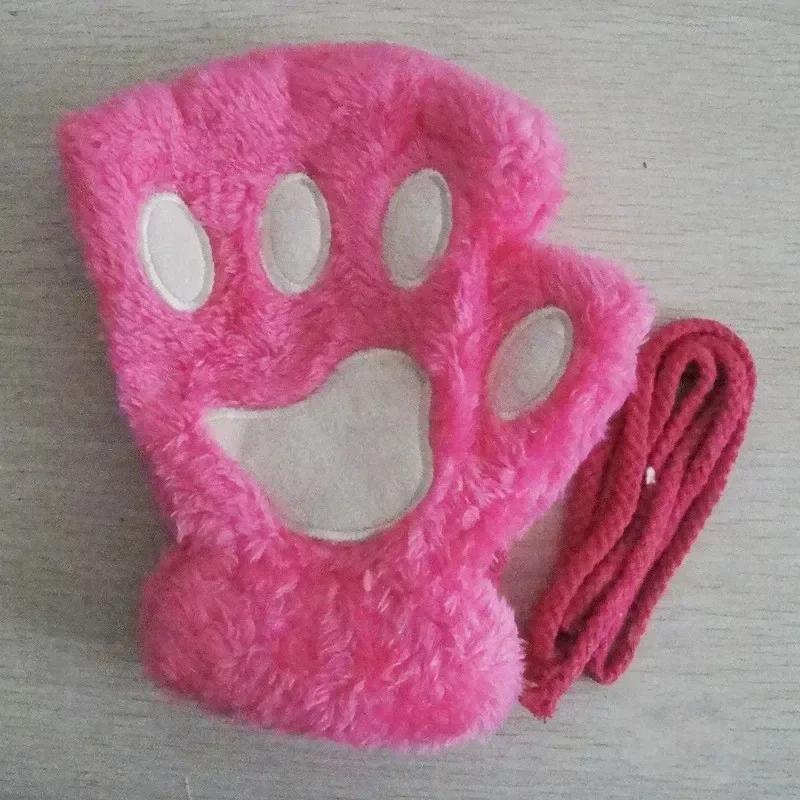 Adorabili guanti di peluche a forma di zampa di gatto, guanti di peluche, caldi e morbidi, senza dita, morbidi, da orso, guanti da costume, mezze dita
