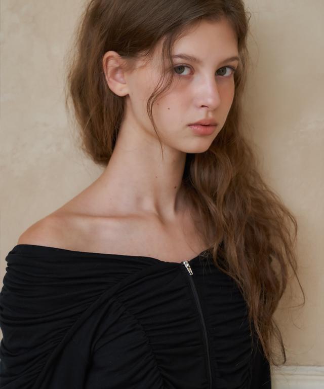 RONRON Pendant Shirring Sailor Zip Up Black