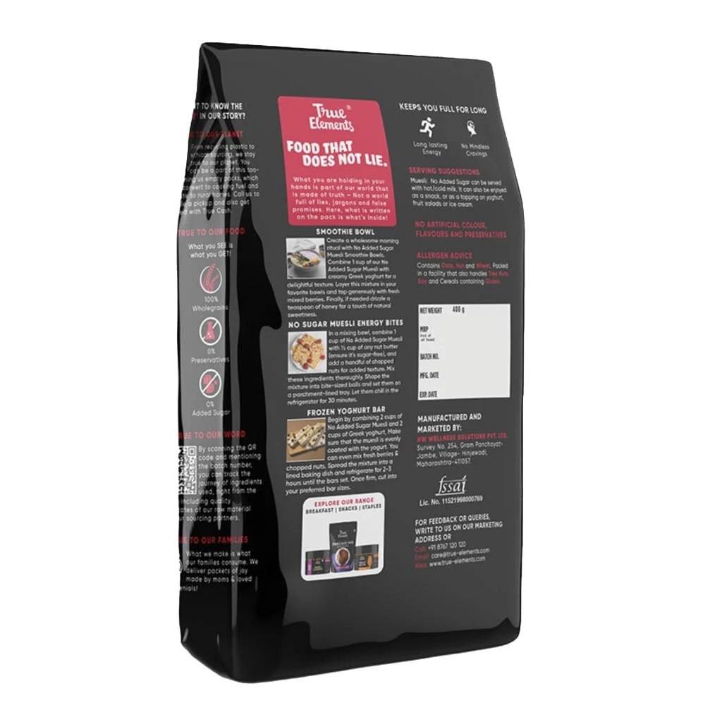 True Elements Muesli No Added Sugar 400gm For Weight Management & Digestion