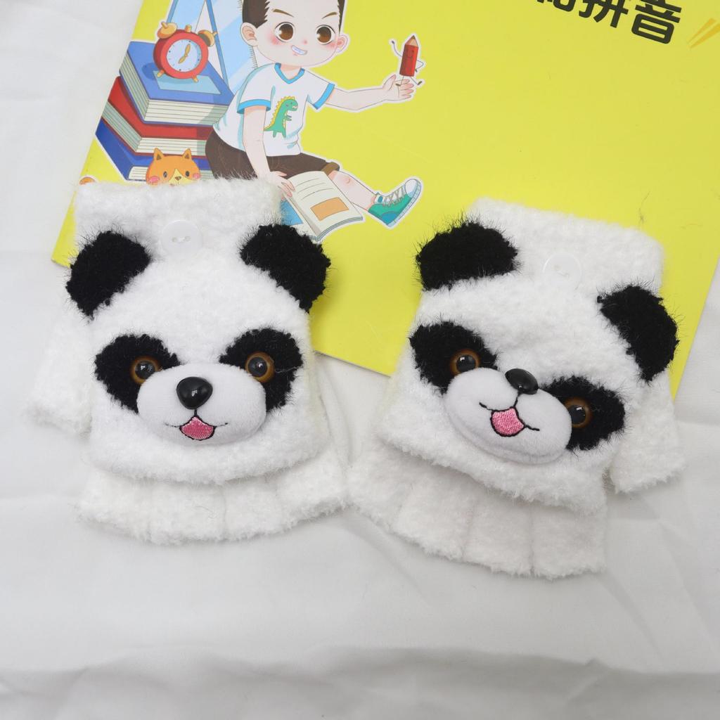 Children's Cartoon Flip-Top Knitted Gloves - Warm, Thickened, Fingerless for Autumn/Winter
