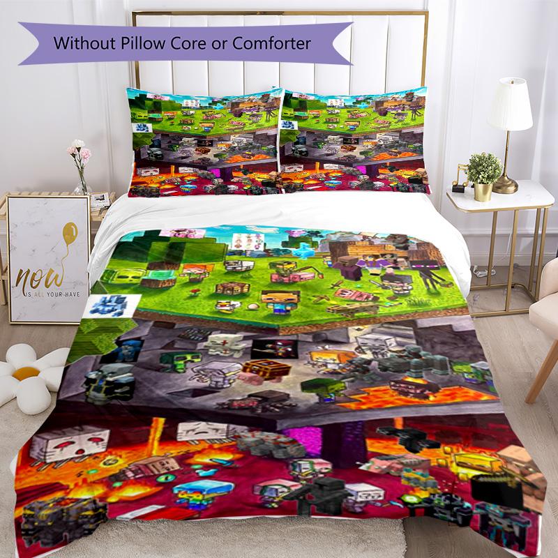 Minecraft Duvet Cover Set Suitable For Bedrooms Machine Washable Christmas Gift