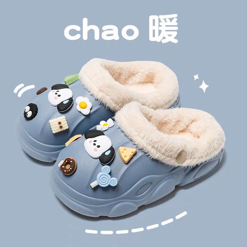 Children's Cotton Slippers Furry Shoes Warm Cartoon Soft Non-Slip Furry Shoes Detachable Washable for Older Kids and Parent-Child Cotton Slippers