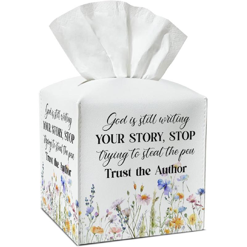 Watercolor Green Leaves Tissue Box Covers Square, Leather Tissue Box Holders Decorative for Car Nightstand Home Office Bathroom Organizer, Square цветочный