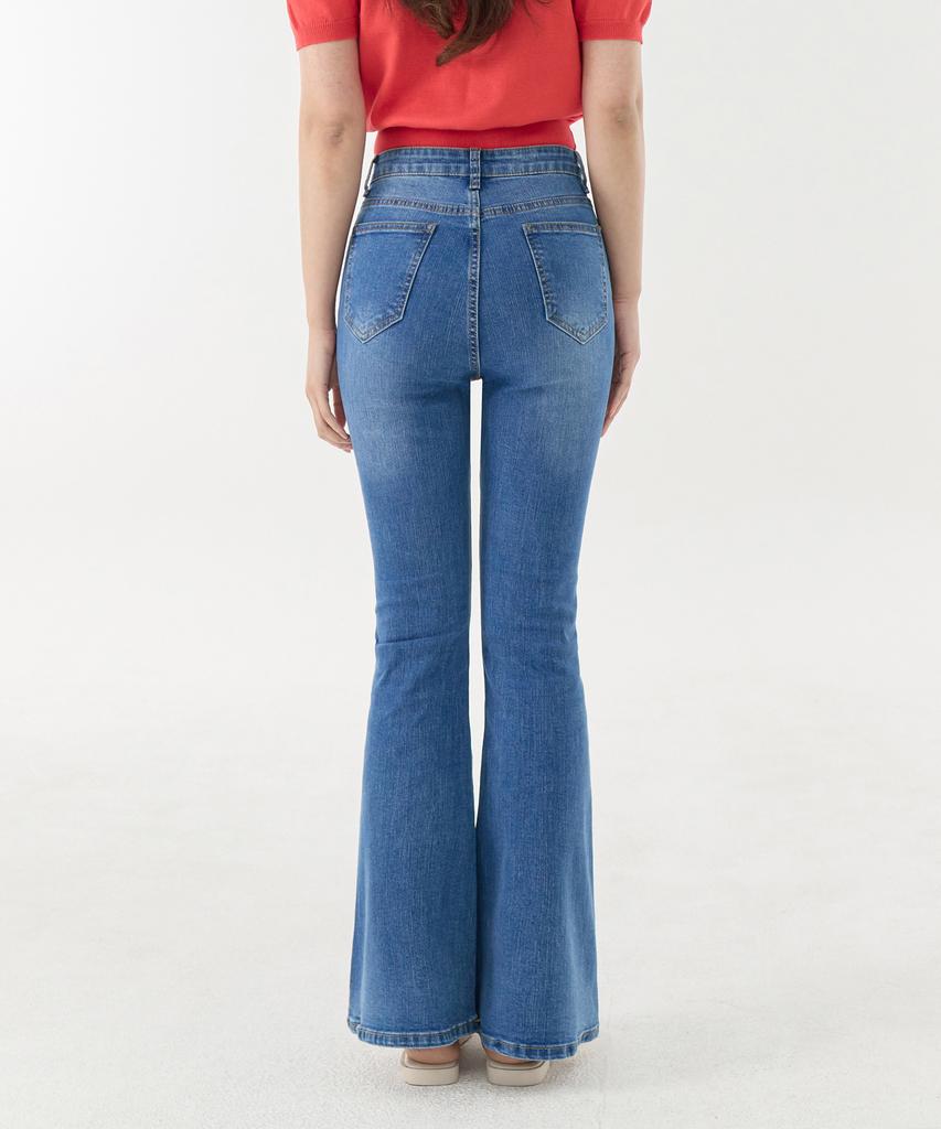 Jinmania Lineup Semi-Long Bootcut Stretch Denim Pants (Medium Blue)
