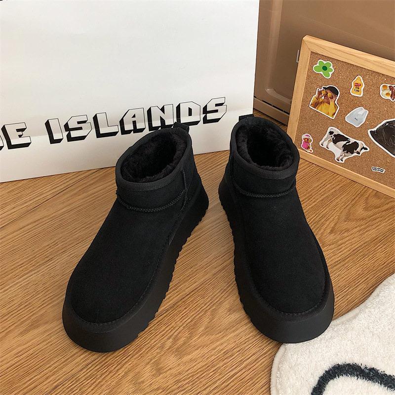 Fleece snow boots women wear thick-soled winter new fur integrated short boots thickened non-slip cotton shoes
