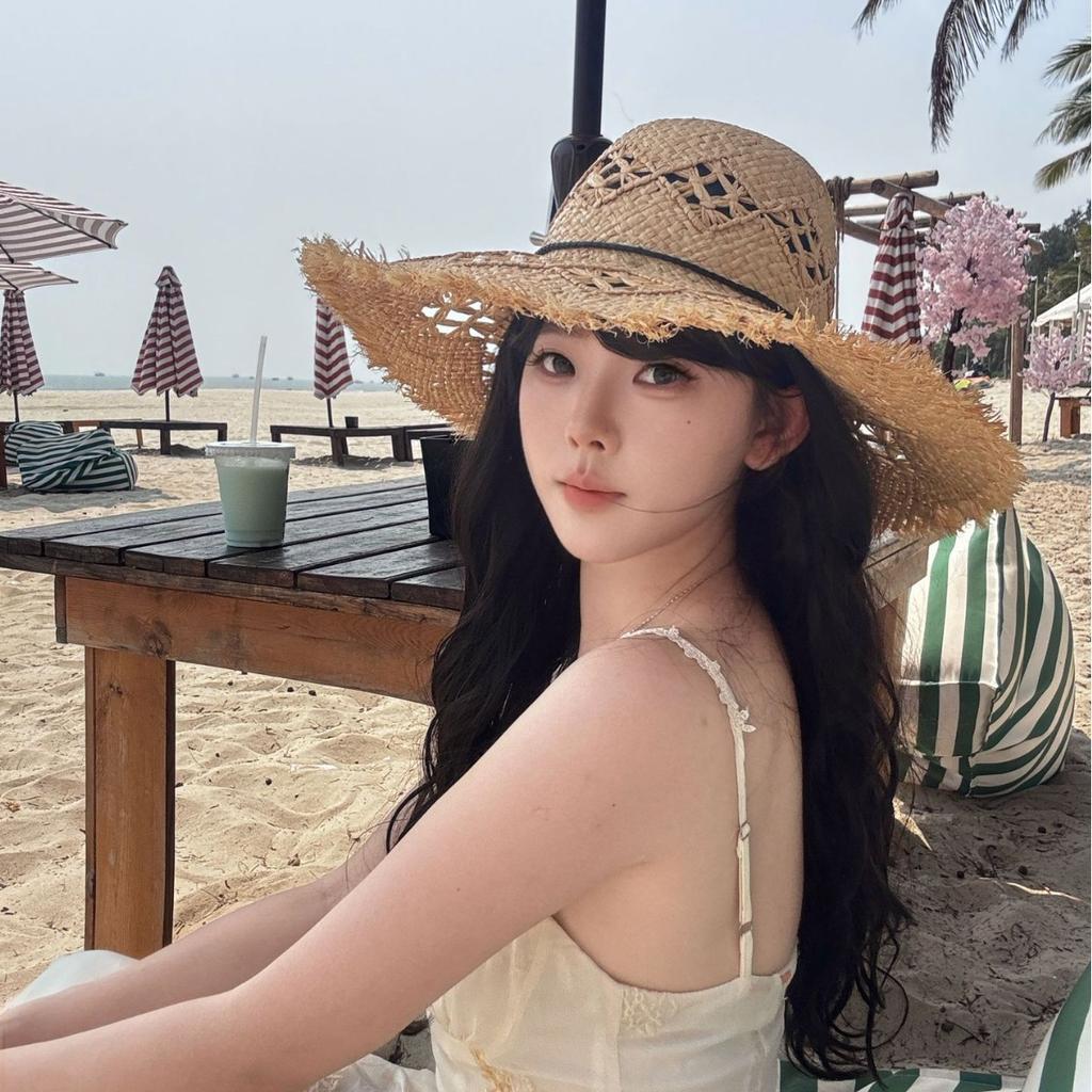 Hollow Lafite Straw Hat Custom Summer Big Brim Sun Hat Seaside Vacation Sun Protection Hat To Map the Source of Samples