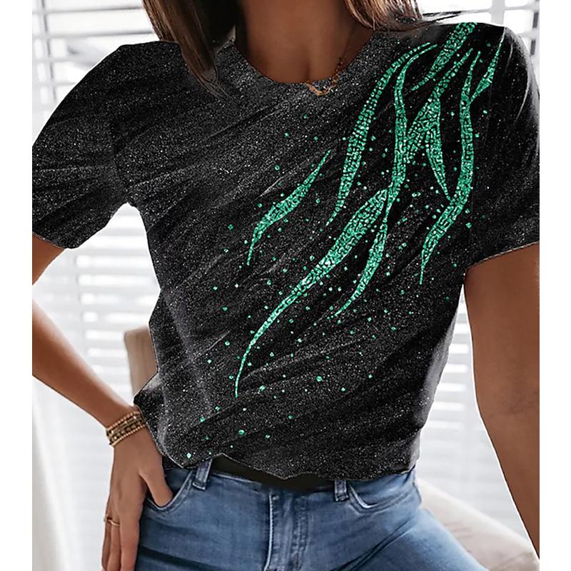 Damen Sommer T-Shirt Trend Druck Retro Mode Kurzarm T-Shirts Lässig Bedruckte Oberteile
