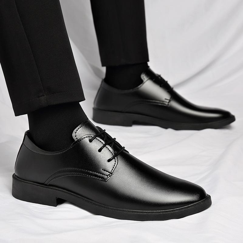 Large size business leather shoes men's formal wear youth platform low heel casual Korean version trend British style men's shoes