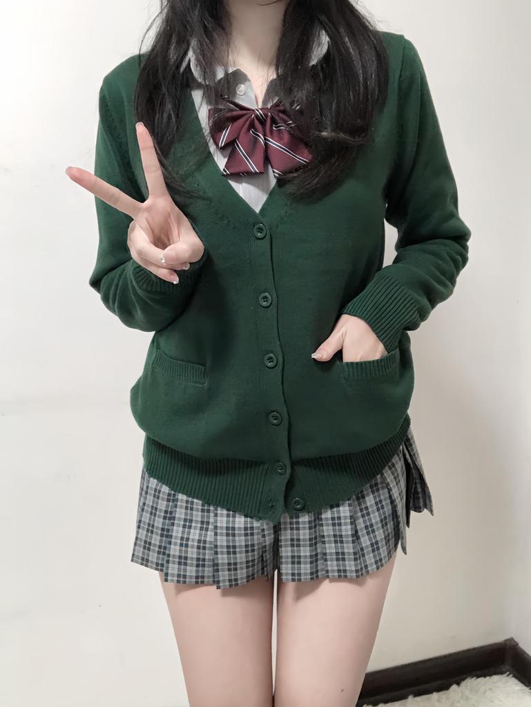 Original JK Basic Solid Color Long Sleeve Cardigan Sweater - Japanese Uniform Style, Versatile Loose Fit Knitted Top.