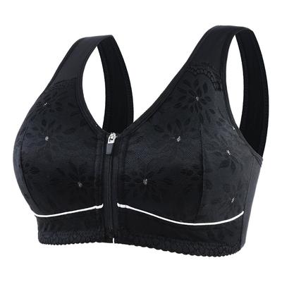 Women's Bra Front Zipper Lace No Steel Ring Soft Cotton Cup Large Size Vest Bra