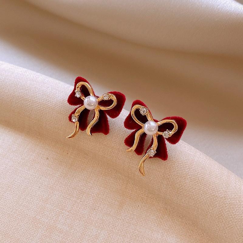 French retro Hong Kong style red geometric resin earrings stud earrings personality temperament earrings women