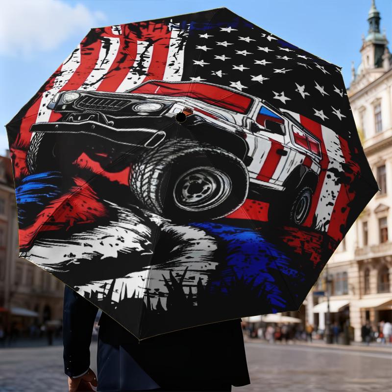 Liberty Statue With American Flag Umbrella Folding Umbrella, Automatic Umbrella 8-Frame for Travel, Camping Use Gift for Halloween Christmas