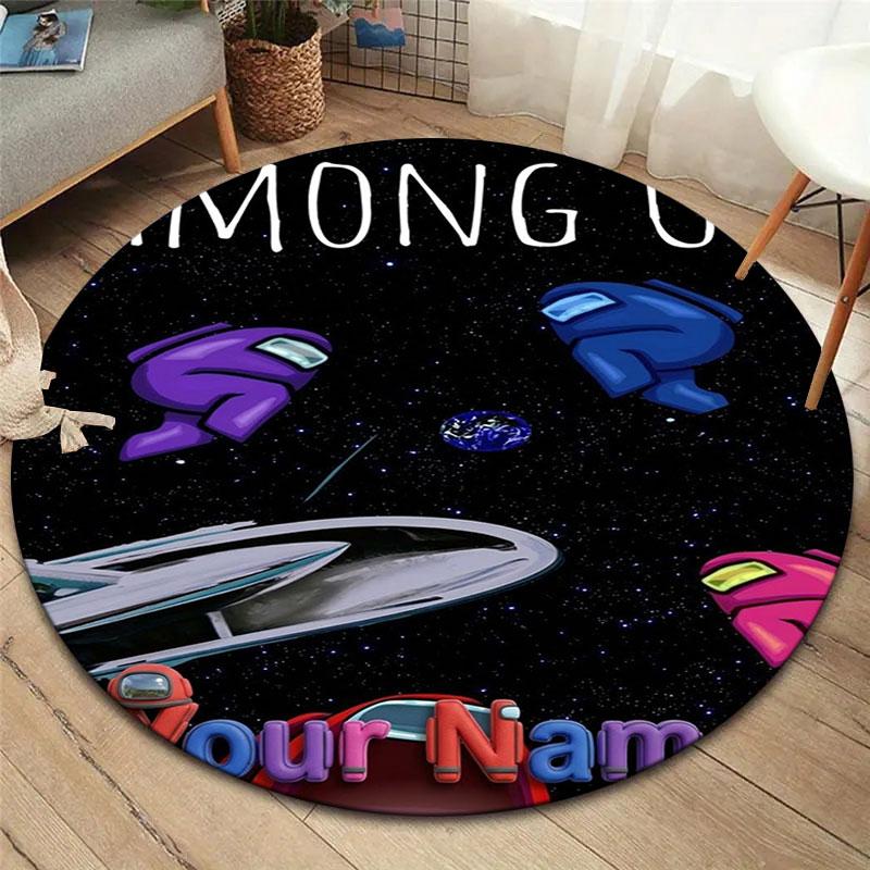 Among Us Custom Name Round Area Rug,Carpet Rug for Living Room Bedroom Sofa Playroom Decor,Non-slip Floor Mat