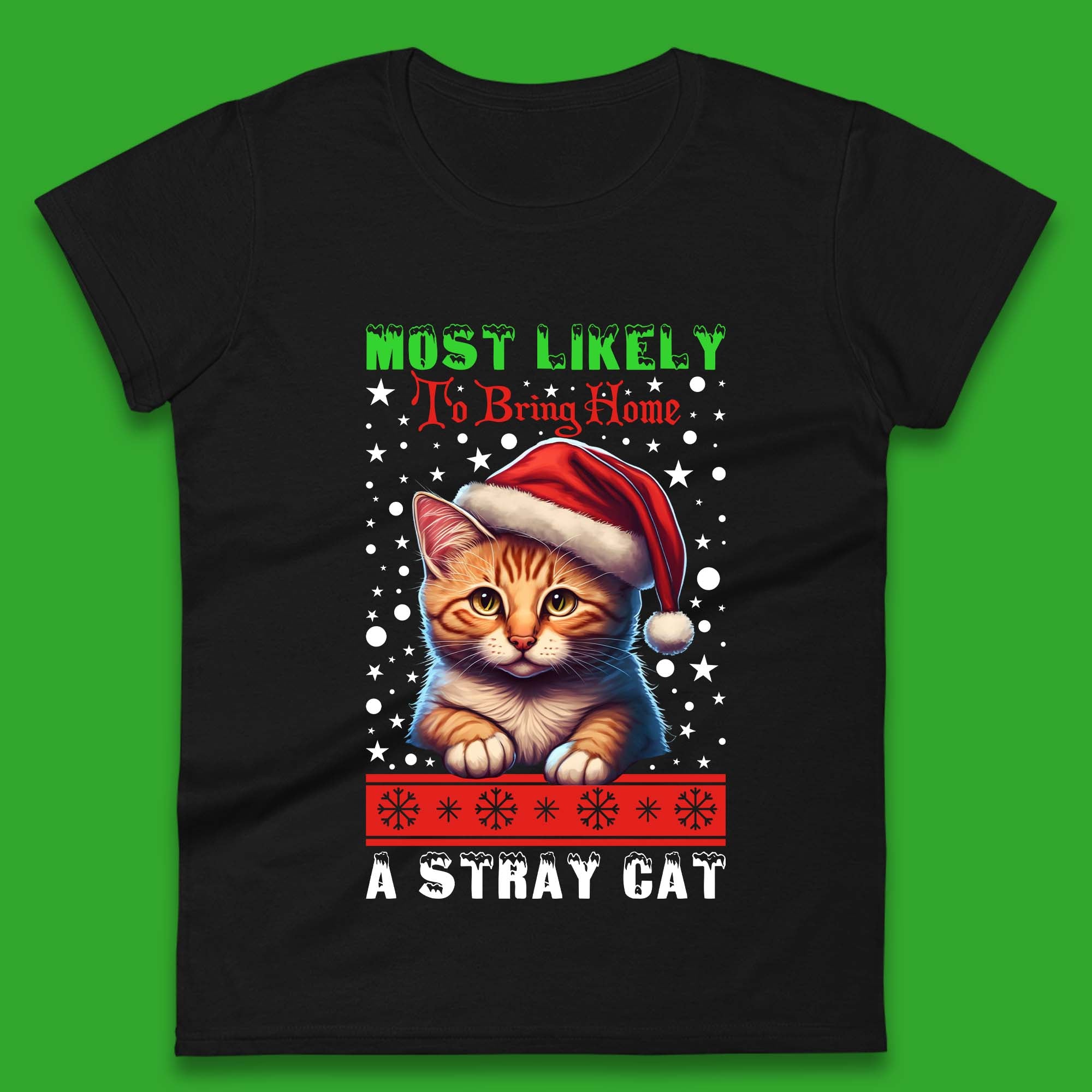 Stray Cat Christmas Womens T-Shirt Mens Tops Tees Unisex 4XL