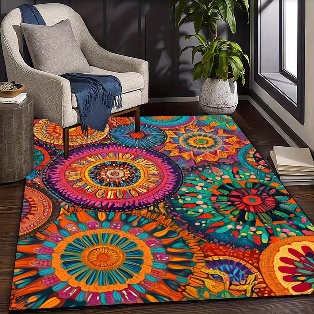 1pc Vibrant Mandal Patterned Area Carpet, Large Area Carpet, Suitable for Bedroom/ Study/ Living Room/ Hotel/ Restaurant/ Shopping Mall/ Tea