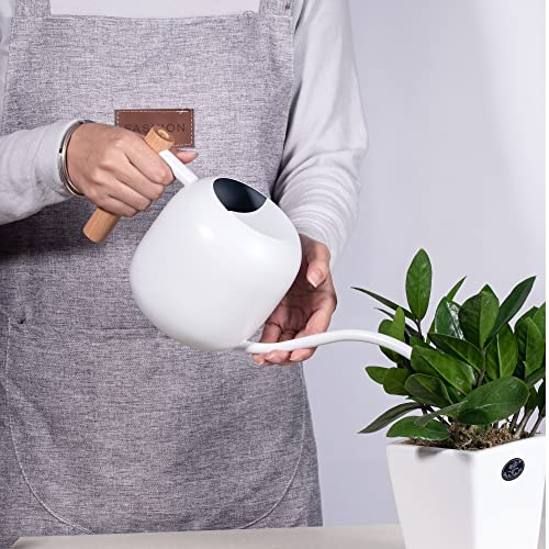 IMEEA Watering Can, 1200ml, Stainless Steel with Wooden Handle, Stylish, White, Round, Gardening Supplies